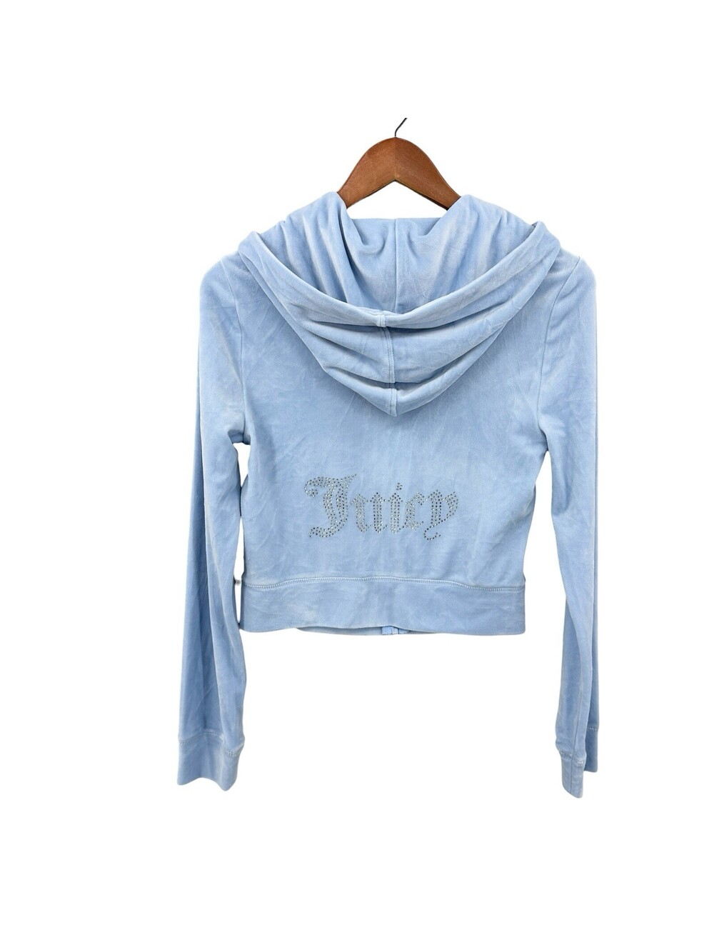 JUICY COUTURE Velour Hoodie Logo Crop Womens Small Blue Spell Out X839